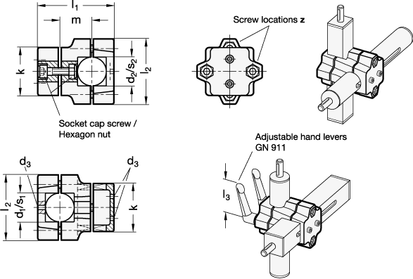 Two Way Linear Actuator Connectors GN 134.2 sketch