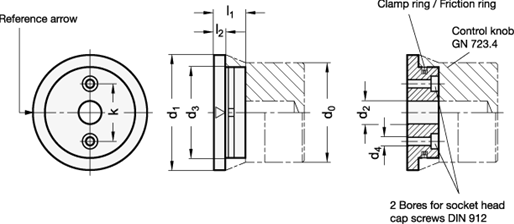 Reference Flanges aluminium  black anodized GN 723.3 sketch