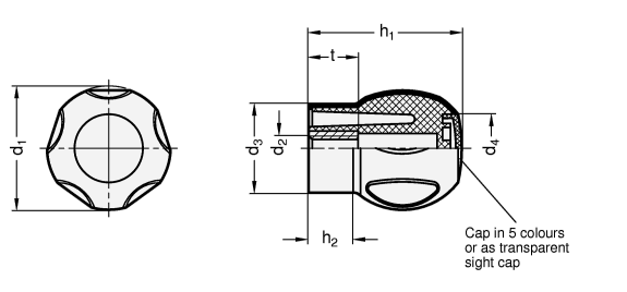 Softline Ball Handles plastic  lagged with a soft elastomer GN 675.1 sketch