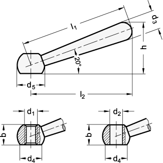 Stainless Steel Clamping Levers matte shot blasted DIN 99 sketch