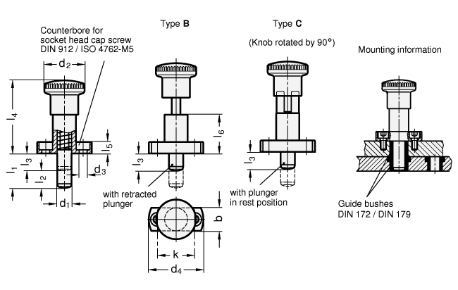 Indexing Plungers Steel  blackened GN 817.3 sketch