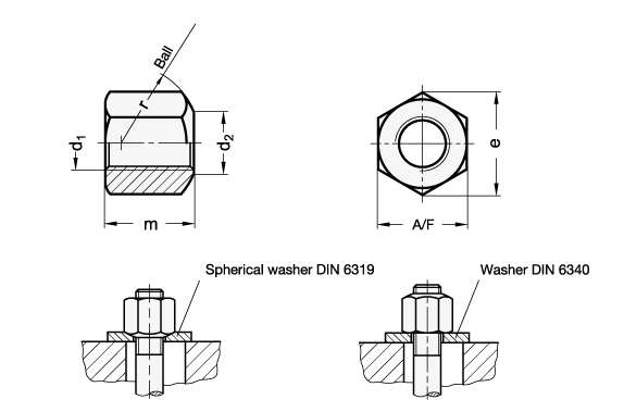 Hex Nuts Steel  blackened DIN 6330 sketch