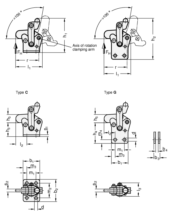 Knee Lever Modules Steel  blackened GN 910.2 sketch