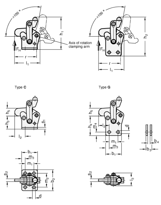 Knee Lever Modules Steel  blackened GN 910.2 sketch