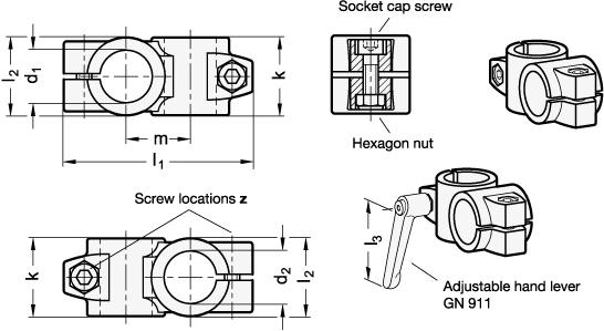 Two Way Connector Clamps GN 132 sketch