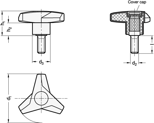 Three Lobed Knobs with Threaded Stud GN 533.6 sketch