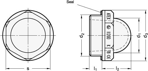 ATEX Sight Glasses resistant up to 100C GN 546.6 sketch