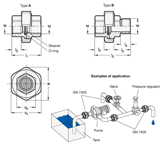 Stainless Steel Strainer Fittings GN 7405 sketch