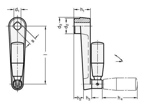 Cranked Handles with Retractable Handle plastic coated GN 471.3 sketch