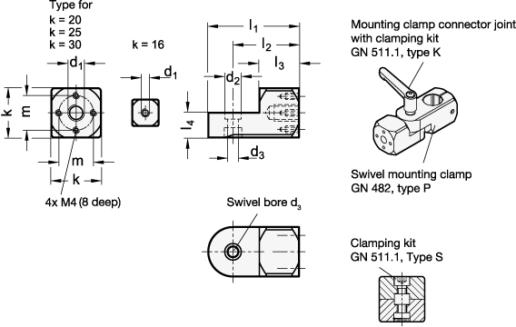 Attachment Swivel Mountings Clamps GN 484 sketch