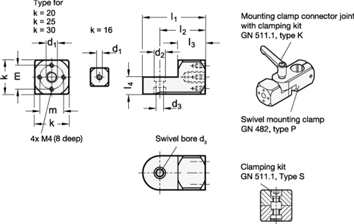 Attachment Swivel Mountings Clamps GN 484 sketch