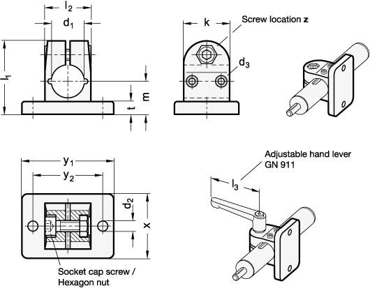 Flanged Linear Actuator Connectors GN 145.1 sketch