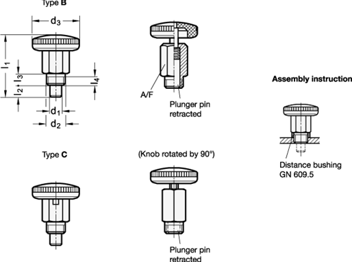 Mini Indexing Plungers steel  stainless steel GN 822.1 sketch