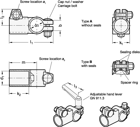 T Angle Connector Clamps GN 192.5 sketch