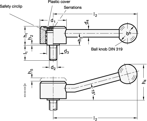 Flat Adjustable Tension Levers with threaded stud GN 125 sketch