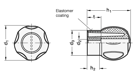 Softline Ball Handles lagged with a soft elastomer GN 675 sketch