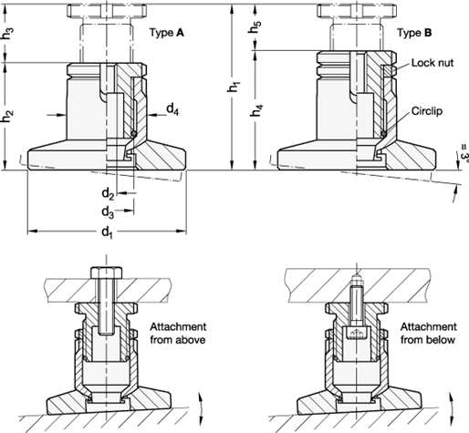 Stainless Steel Leveling Sets GN 360 sketch