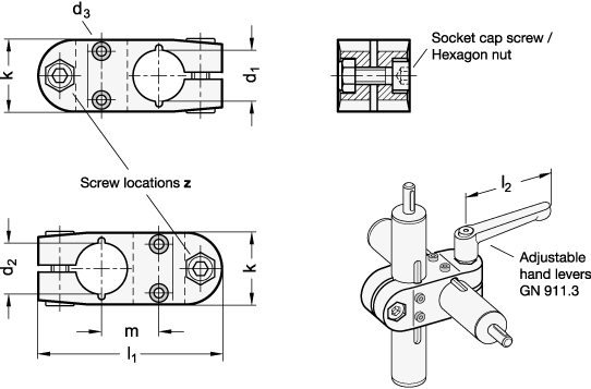 Two Way Linear Actuator Connectors GN 131.2 sketch