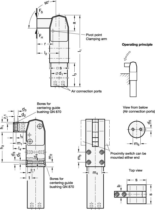 Power Clamps clamping arm horizontal GN 864 sketch