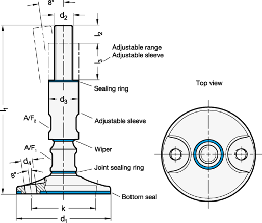 Stainless Steel Leveling Feet GN 20 sketch