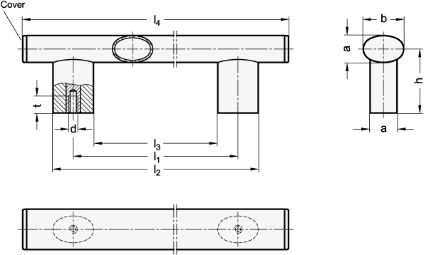 Oval Tubular Handles Assembling from the back side  aluminium  plastic GN 366 sketch