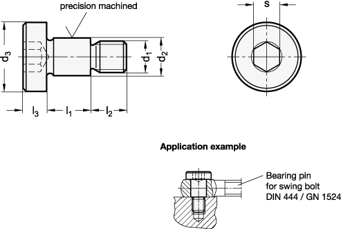 Stainless Steel Cylinder Head Shoulder Bolts Steel  blackened GN 732.1 sketch