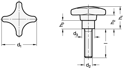 Hand Knobs threaded stud Stainless Steel GN 6335.5 sketch