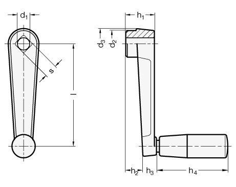 Cranked Handles Aluminum  plastic coated GN 471 sketch