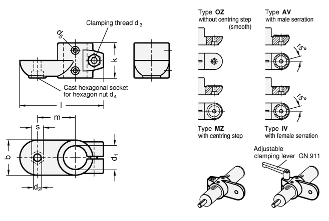 Swivel Clamp Linear Actuator Connectors GN 274.1 sketch