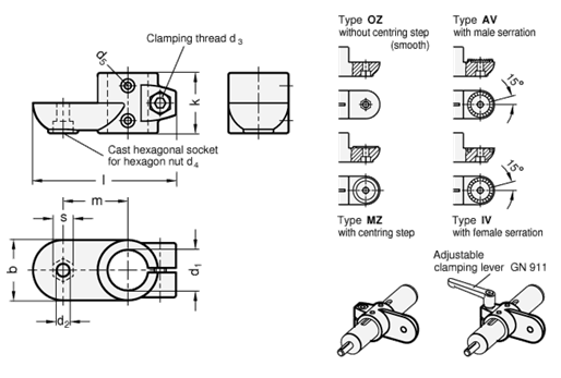 Swivel Clamp Linear Actuator Connectors GN 274.1 sketch