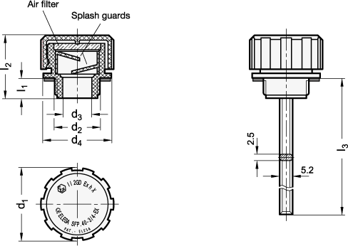 ATEX Breather Caps withwithout filter  withwithout dipstick GN 552.6 sketch