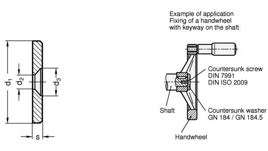 Countersunk Washers for axial mount steel  blackened GN 184 sketch