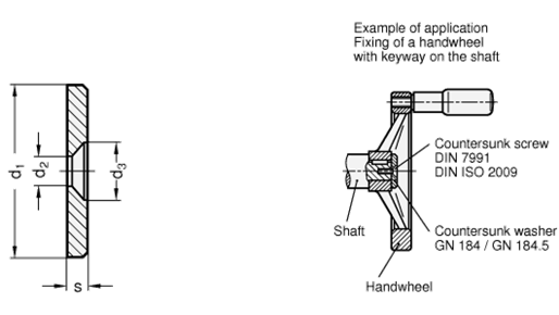 Countersunk Washers for axial mount steel  blackened GN 184 sketch