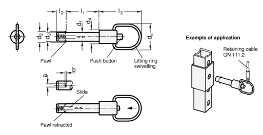 Locking Pins with lifting ring steel  zinc plated  GN 214.2 sketch