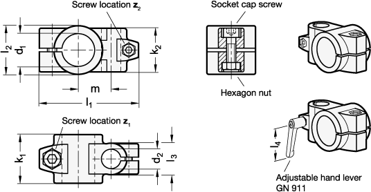 Two Way Connector Clamps GN 133 sketch