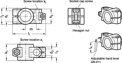 Two Way Connector Clamps GN 133 sketch