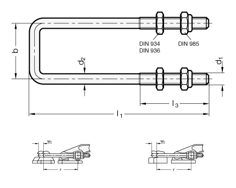 Stainless Steel Square U Bolts GN 951.2 sketch