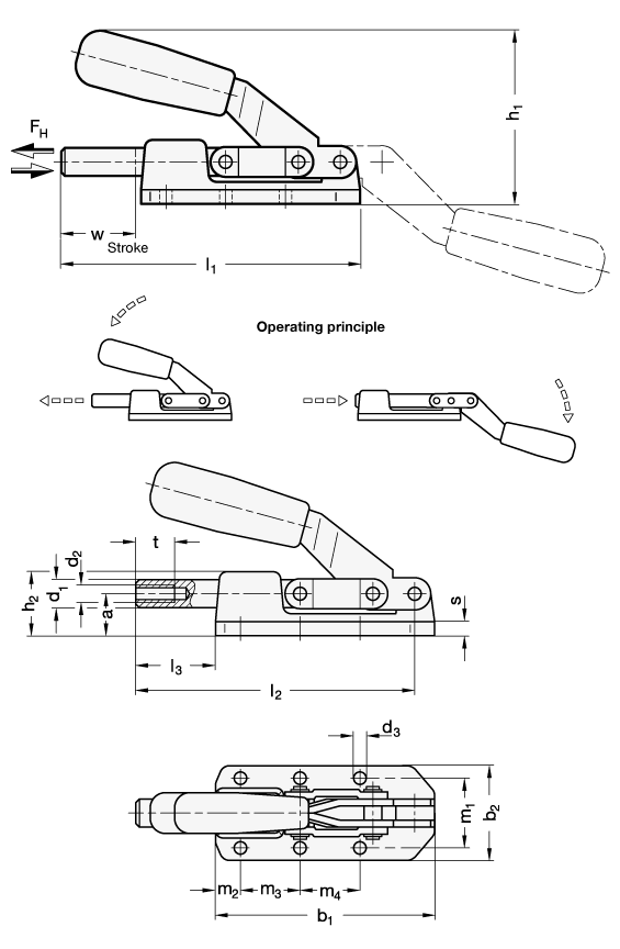 Push Pull Type Toggle Clamps Brass  steel GN 842 sketch