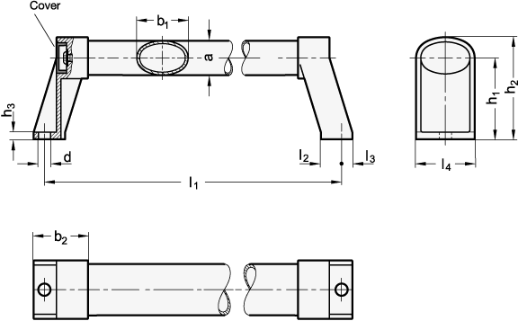 Oval Tubular Handles aluminium  zinc die casting GN 334.1 sketch