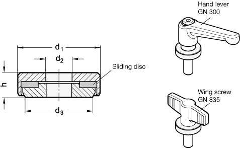 Washers with Axial Friction Bearing blackened GN 6342 sketch