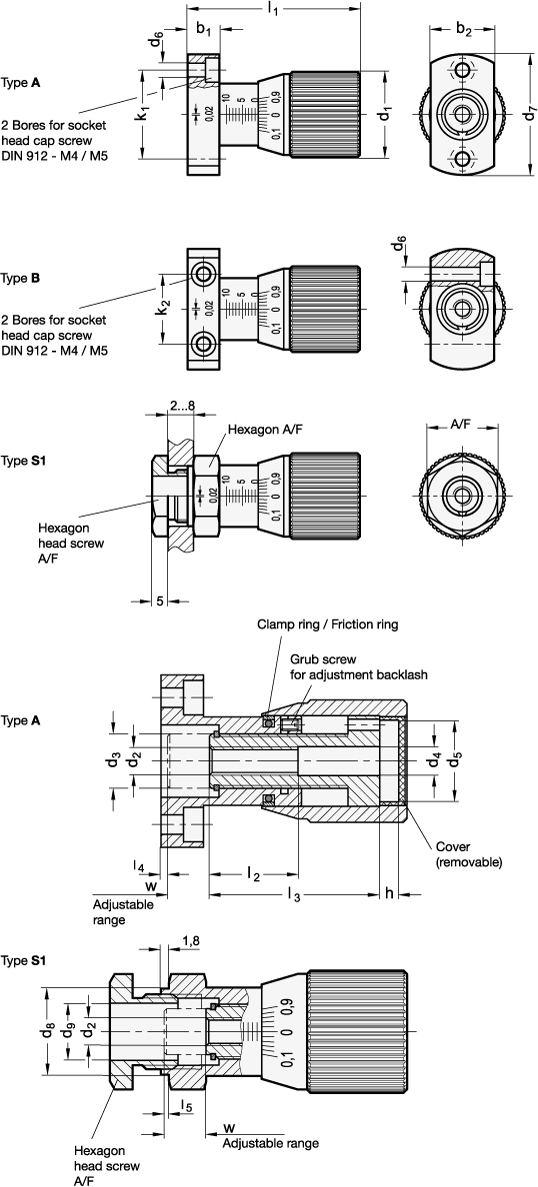 Control Knobs with Adjustable Spindle GN 727 sketch