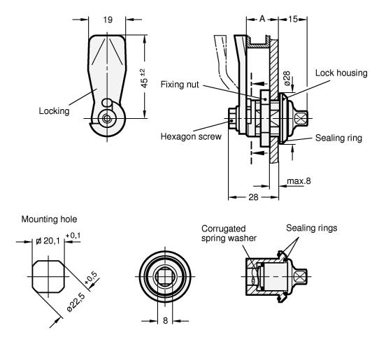 Stainless Steel Hygienic Latches GN 115 sketch