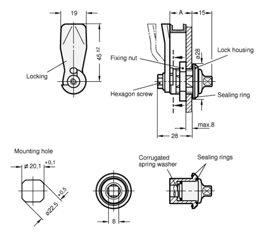 Stainless Steel Hygienic Latches GN 115 sketch