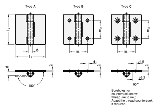 Stainless Steel Sheet Metal Hinges GN 136 sketch