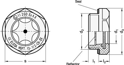 ATEX Sight Glasses resistant up to 80C GN 543.6 sketch