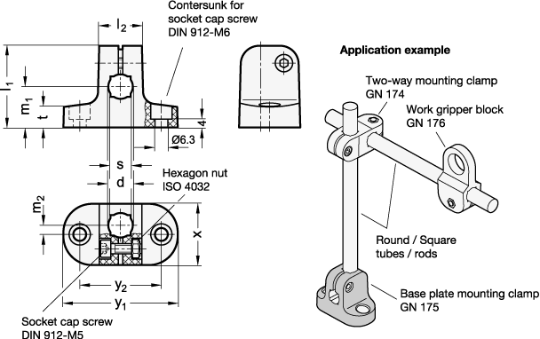 Base Plate Mounting Clamps GN 175 sketch