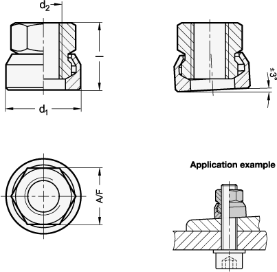 Hex Nuts with Ball Socket Steel  blackened GN 347 sketch