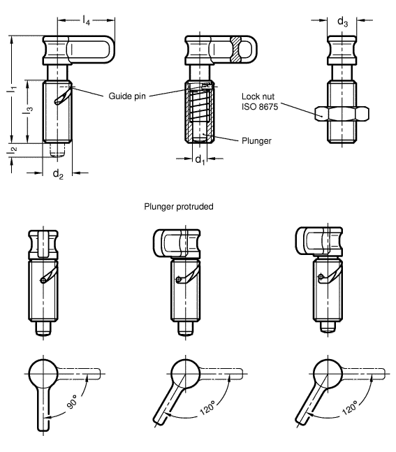 Cam Action Indexing Plunger Guide steel  zinc plated GN 712.1 sketch