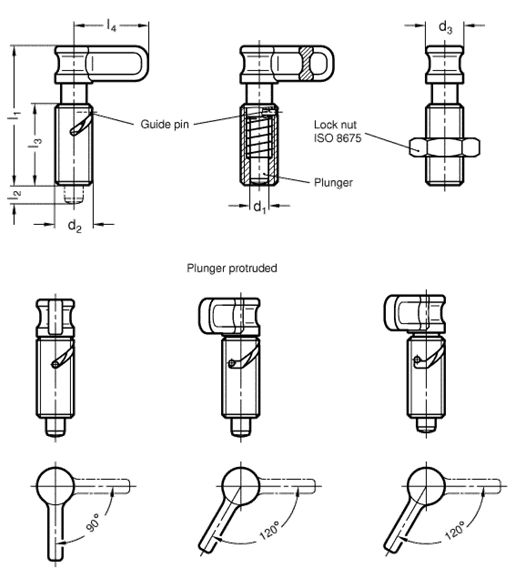 Cam Action Indexing Plunger Guide steel  zinc plated GN 712.1 sketch