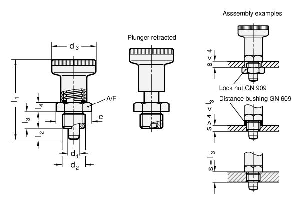 Indexing Plungers steel  blackened  knob plastic  black GN 607 sketch